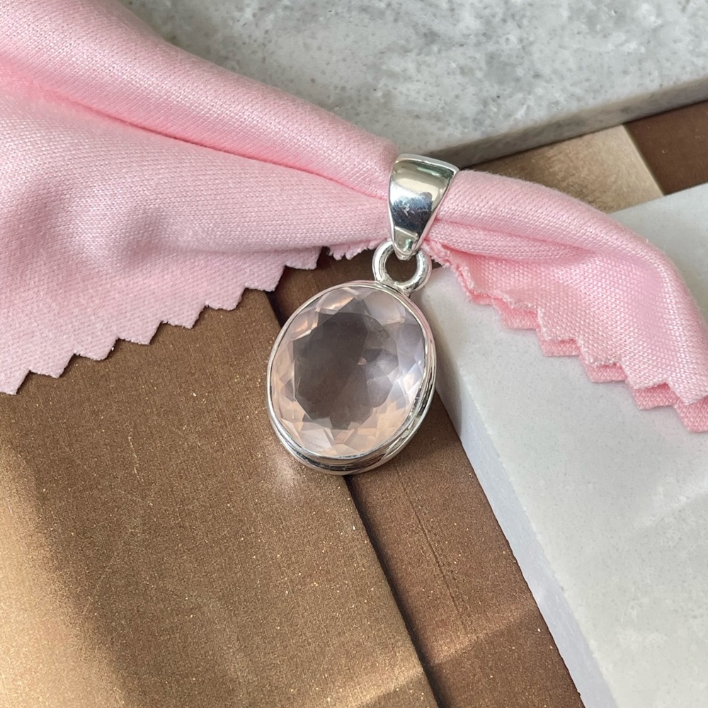 925 Sterling Silver, Natural Rose Quartz Pendent!! VIBES, Handmade!! - Picture 6 of 12